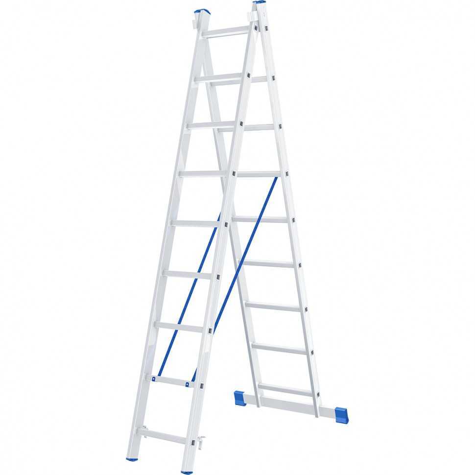 Лестница, 2 х 9 ступеней, алюминиевая, двухсекционная, Россия, Сибртех Лестницы фото, изображение